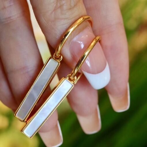 Unique Mother of pearl stick earringNatural mother of pearl drop 925 silverWedding earringsBridal earringwhite gemstone drop earring - Image 8