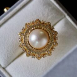 Genuine Mabe Pearl Ring s925 Silver|intage Antique Mabe Pearl Jewelry|Statement Seashell pearl ring|Handmade Cluster Mabe Pearl ring women