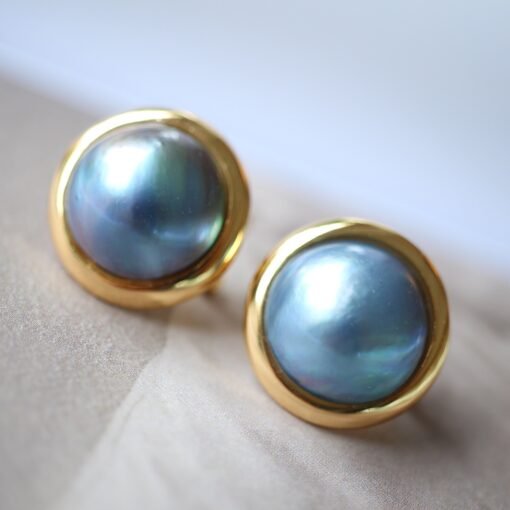 Natural Mabe Pearl Studs Earrings With s925 Silver|Mabe Pearl Jewelry|Minimalist Mabe Pearl Studs|Bezel Pearl Studs|Perfect Mothers day Gift - Image 5