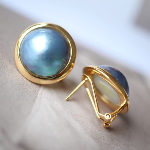 Natural Mabe Pearl Studs Earrings With s925 Silver|Mabe Pearl Jewelry|Minimalist Mabe Pearl Studs|Bezel Pearl Studs|Perfect Mothers day Gift - Image 3