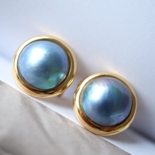 Natural Mabe Pearl Studs Earrings With s925 Silver|Mabe Pearl Jewelry|Minimalist Mabe Pearl Studs|Bezel Pearl Studs|Perfect Mothers day Gift - Image 2