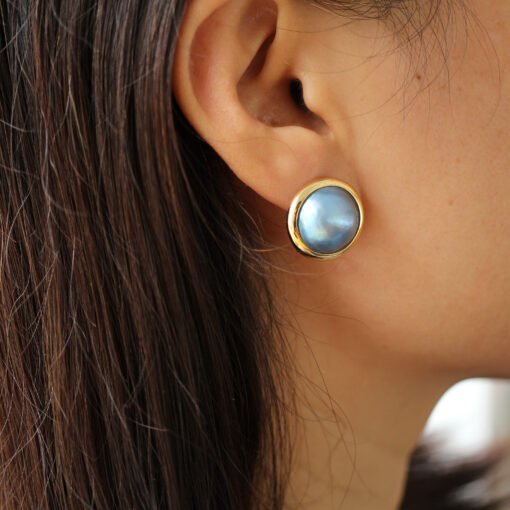 Natural Mabe Pearl Studs Earrings With s925 Silver|Mabe Pearl Jewelry|Minimalist Mabe Pearl Studs|Bezel Pearl Studs|Perfect Mothers day Gift - Image 4