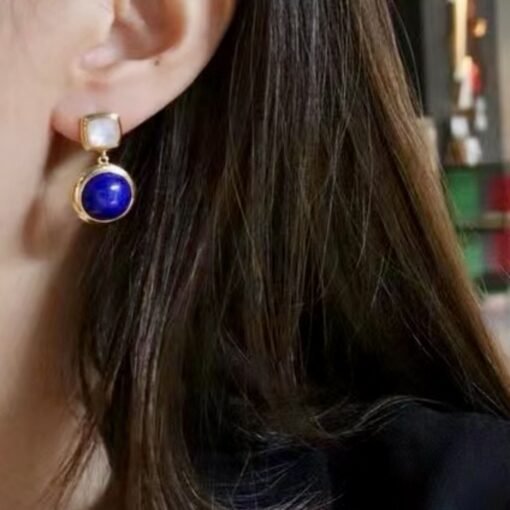 Natural Lapis Lazuli Drop Earring silver|Minimalist bezel lapis lazuli earringUnique lapis lazuli drop womenVintage Lapis Lazuli earrings - Image 4