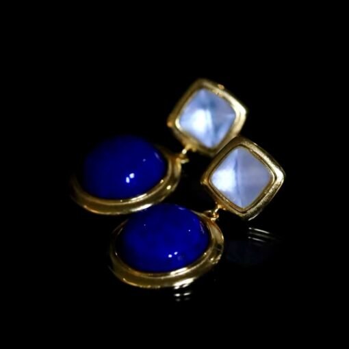 Natural Lapis Lazuli Drop Earring silver|Minimalist bezel lapis lazuli earringUnique lapis lazuli drop womenVintage Lapis Lazuli earrings - Image 6
