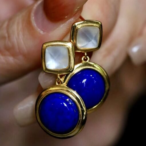 Natural Lapis Lazuli Drop Earring silver|Minimalist bezel lapis lazuli earringUnique lapis lazuli drop womenVintage Lapis Lazuli earrings - Image 5