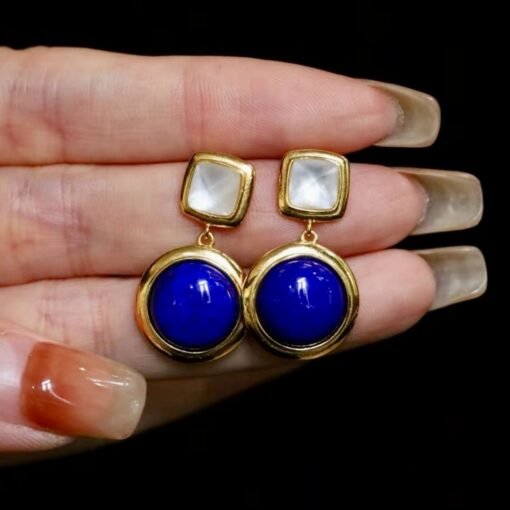 Natural Lapis Lazuli Drop Earring silver|Minimalist bezel lapis lazuli earringUnique lapis lazuli drop womenVintage Lapis Lazuli earrings - Image 7