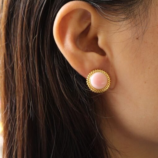 Pink Conch Pink Shell Earrings|Pink Sea Shell Stud Earrings|Untreated Pink Smooth Round Shell Earrings|Pink Queen Conch Shell Earrings - Image 4