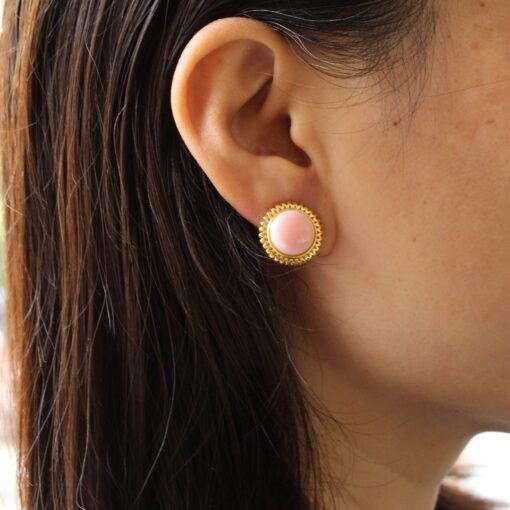 Pink Conch Pink Shell Earrings|Pink Sea Shell Stud Earrings|Untreated Pink Smooth Round Shell Earrings|Pink Queen Conch Shell Earrings - Image 8