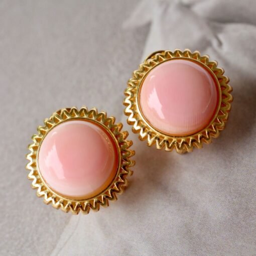 Pink Conch Pink Shell Earrings|Pink Sea Shell Stud Earrings|Untreated Pink Smooth Round Shell Earrings|Pink Queen Conch Shell Earrings - Image 3