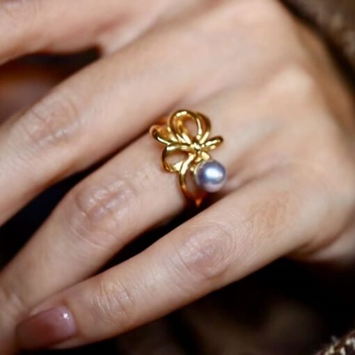 Unique Natural Pearl Ring Silver|Antique Vintage Pearl ring gold|Statement Pearl ring|June Birthstone Pearl ring|6mm Pearlpearl ring women - Image 4