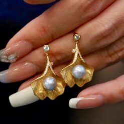 Natural Seawater Pearl Studs Earrings Gold Plated s925 Silver|Floral Pearl Stud|Petal Pearl Studs Earrings|6mm pearlUnique pearl stud women