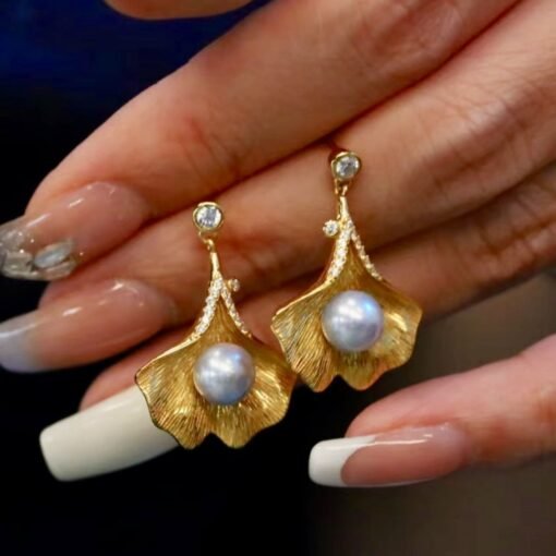 Natural Seawater Pearl Studs Earrings Gold Plated s925 Silver|Floral Pearl Stud|Petal Pearl Studs Earrings|6mm pearlUnique pearl stud women