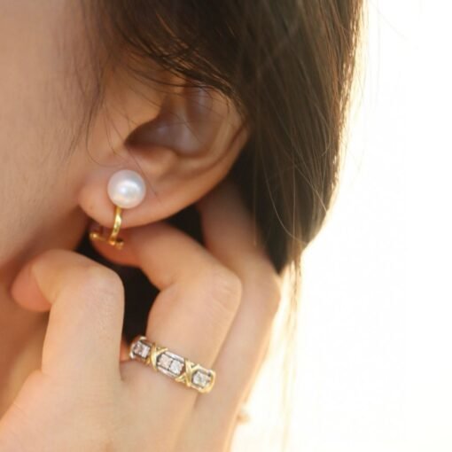 Unique Pearl Clip on Earrings Silver|Natural Real Pearl Studs Earrings|Dainty Modern Pearl Earrings Art Deco Pearl Earring Women|7mm - Image 4
