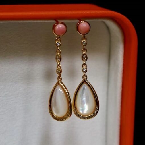 Natural Pink Queen Conch Shell Drop with Mother of Pearl|Statement Pink Gemstone Jewelry|Unique Drop Earring Women|Modern Art Deco Earrings - Image 3