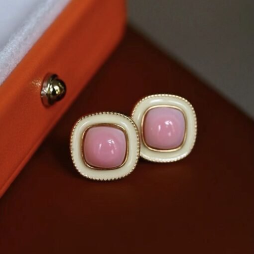 Natural Pink Queen Conch Shell stud earring gold plated silver|Statement Pink Gemstone Jewelry|Unique Bezel Earring|Vintage Earring Women - Image 5