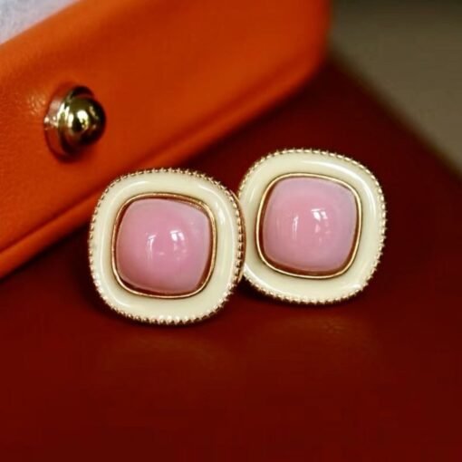 Natural Pink Queen Conch Shell stud earring gold plated silver|Statement Pink Gemstone Jewelry|Unique Bezel Earring|Vintage Earring Women - Image 6