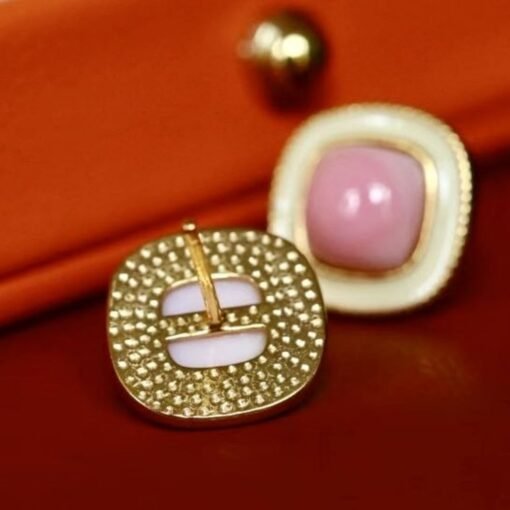 Natural Pink Queen Conch Shell stud earring gold plated silver|Statement Pink Gemstone Jewelry|Unique Bezel Earring|Vintage Earring Women - Image 8