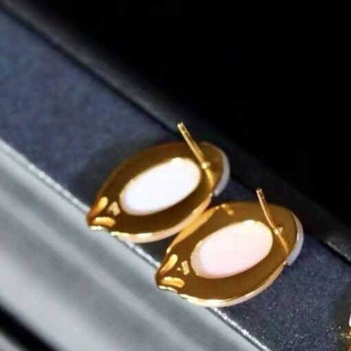 Genuine Pink Queen Conch Shell stud earring gold plated silver|Statement Pink Gemstone Jewelry|Unique Earring For Her|Bezel set stud Earring - Image 4