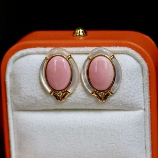 Genuine Pink Queen Conch Shell stud earring gold plated silver|Statement Pink Gemstone Jewelry|Unique Earring For Her|Bezel set stud Earring - Image 5