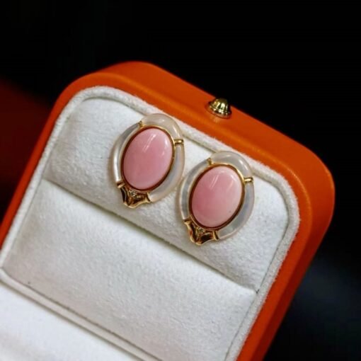 Genuine Pink Queen Conch Shell stud earring gold plated silver|Statement Pink Gemstone Jewelry|Unique Earring For Her|Bezel set stud Earring - Image 8