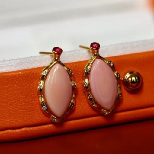 Natural Pink Queen Conch Shell stud earring gold plated silver|Statement Pink Gemstone Jewelry|Unique Earring For Her|Vintage Stud Earring - Image 3