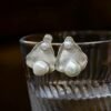 Unique Pearl Studs Earrings s925 Silver|Natural Pearl Earrings|Art deco Pearl Stud Women|Triangle Pearl Earrings|Handmade Pearl Stud Earring