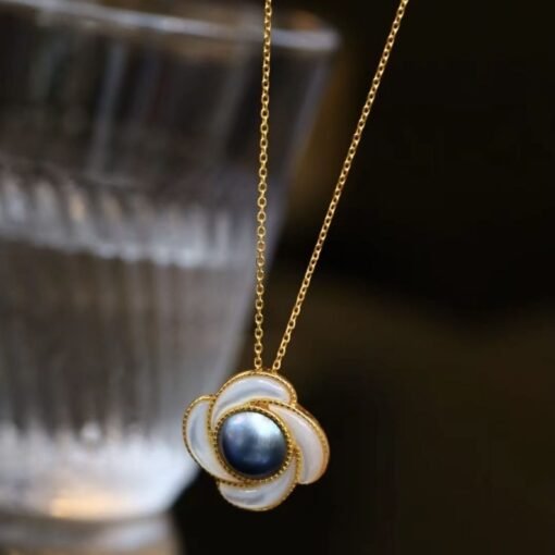 Natural Mabe Pearl Pendant Necklace Sterling Silver|Statement Modern Mabe Pearl Pendant|Unique blue mabe Pearl Pendant|Pearl Pendant Women - Image 5