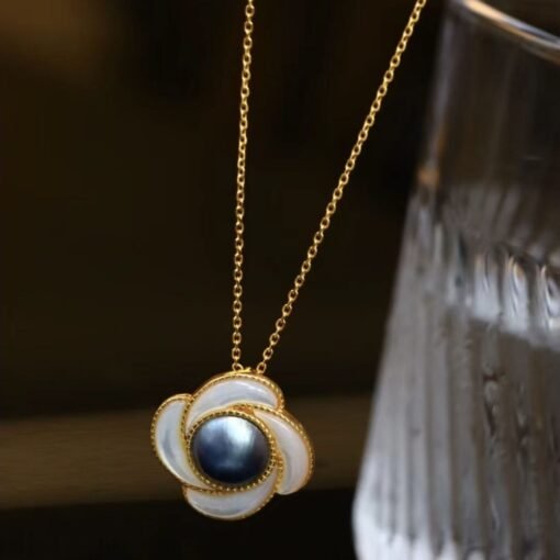 Natural Mabe Pearl Pendant Necklace Sterling Silver|Statement Modern Mabe Pearl Pendant|Unique blue mabe Pearl Pendant|Pearl Pendant Women - Image 6