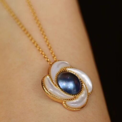 Natural Mabe Pearl Pendant Necklace Sterling Silver|Statement Modern Mabe Pearl Pendant|Unique blue mabe Pearl Pendant|Pearl Pendant Women - Image 7