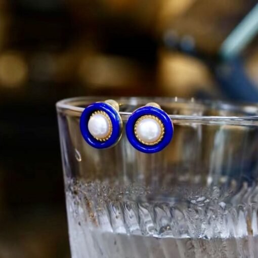 Natural Pearl With Lapis Lazuli Studs Earring|Unique lapis lazuli studs WomenVintage Pearl studs SilverHandmade Art Deco Lapis Lazuli stud - Image 3