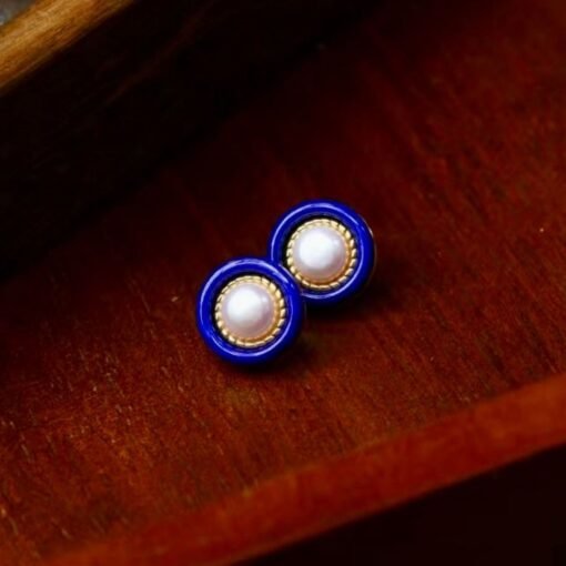 Natural Pearl With Lapis Lazuli Studs Earring|Unique lapis lazuli studs WomenVintage Pearl studs SilverHandmade Art Deco Lapis Lazuli stud - Image 4