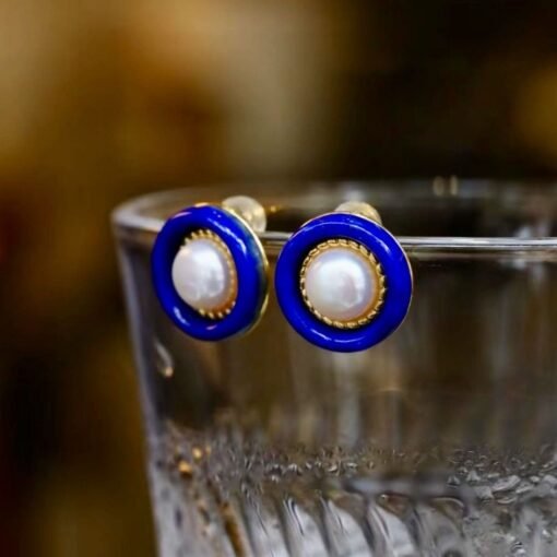 Natural Pearl With Lapis Lazuli Studs Earring|Unique lapis lazuli studs WomenVintage Pearl studs SilverHandmade Art Deco Lapis Lazuli stud - Image 6