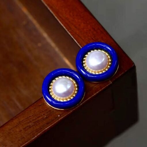 Natural Pearl With Lapis Lazuli Studs Earring|Unique lapis lazuli studs WomenVintage Pearl studs SilverHandmade Art Deco Lapis Lazuli stud - Image 7