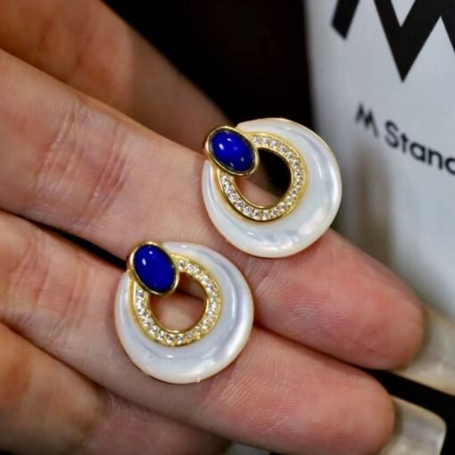 Genuine Lapis Lazuli Stud Earring silver|Donut lapis lazuli DangleRing Lapis Lazuli EarringUnique blue gemstone StudVintage Drop Earring - Image 3