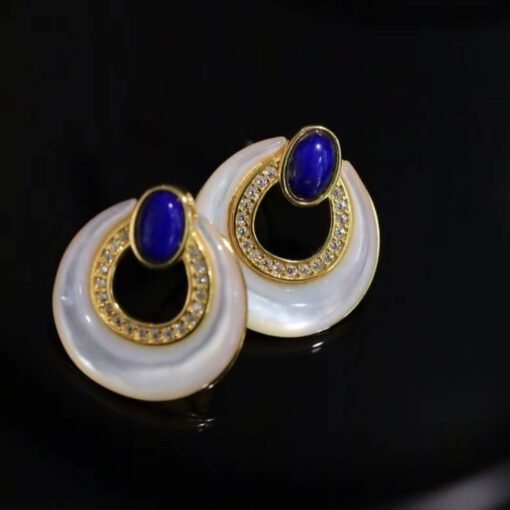 Genuine Lapis Lazuli Stud Earring silver|Donut lapis lazuli DangleRing Lapis Lazuli EarringUnique blue gemstone StudVintage Drop Earring - Image 4