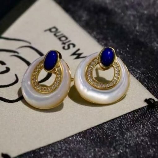 Genuine Lapis Lazuli Stud Earring silver|Donut lapis lazuli DangleRing Lapis Lazuli EarringUnique blue gemstone StudVintage Drop Earring - Image 6