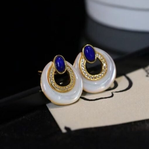 Genuine Lapis Lazuli Stud Earring silver|Donut lapis lazuli DangleRing Lapis Lazuli EarringUnique blue gemstone StudVintage Drop Earring - Image 7