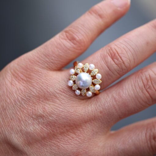 Natural seawater akoya Pearl Ring s925 sterling Silver|Vintage Petal Pearl ring|Statement Floral Pearl Ring|Unique everyday real Pearl ring - Image 8