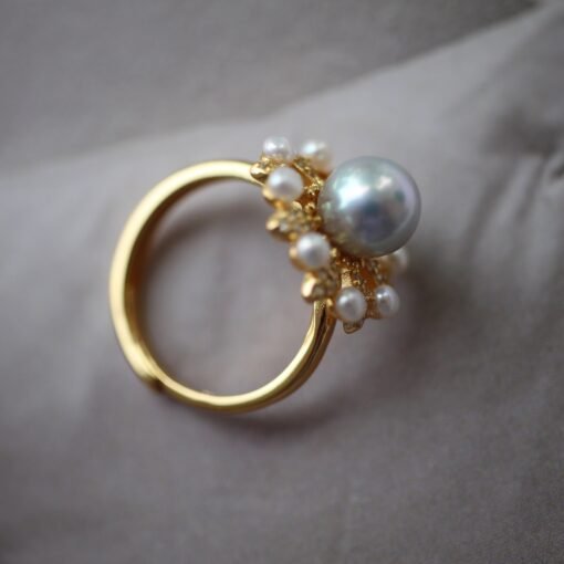 Natural seawater akoya Pearl Ring s925 sterling Silver|Vintage Petal Pearl ring|Statement Floral Pearl Ring|Unique everyday real Pearl ring - Image 6