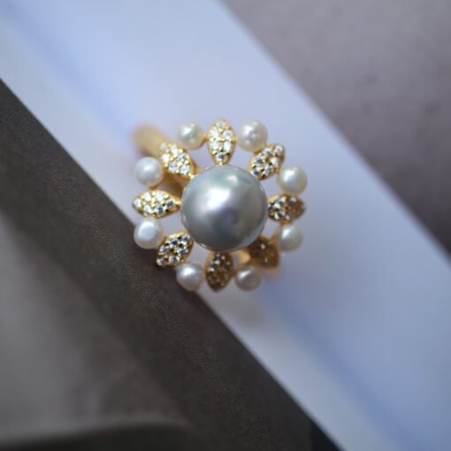 Natural seawater akoya Pearl Ring s925 sterling Silver|Vintage Petal Pearl ring|Statement Floral Pearl Ring|Unique everyday real Pearl ring - Image 2