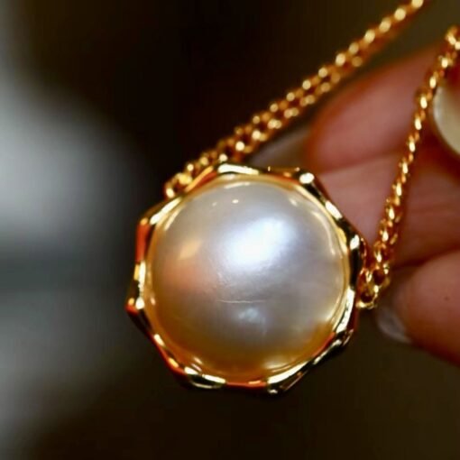 Natural Mabe Pearl Pendant Necklace Sterling Silver|Statement Minimalist Mabe Pearl Pendant|Unique white mabe Pearl Pendant|Handmade Jewelry - Image 3