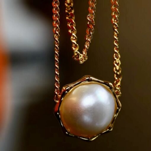 Natural Mabe Pearl Pendant Necklace Sterling Silver|Statement Minimalist Mabe Pearl Pendant|Unique white mabe Pearl Pendant|Handmade Jewelry - Image 2