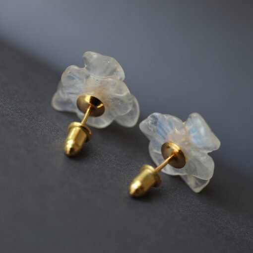 Natural Moonstone with Pearl Stud Earrings/Unique Moonstone Earrings/Tiny Petal Flower Earrings|Handmade pearl stud Earrings|Real Pearl stud - Image 3