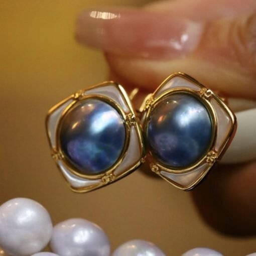 Natural Mabe Pearl Studs Earrings s925 Silver|Mabe Pearl Jewelry Women|Latch Back Mabe Pearl Studs|Bezel Pearl Studs|Vintage stud silver - Image 5