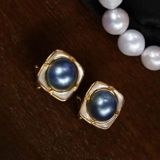 Natural Mabe Pearl Studs Earrings s925 Silver|Mabe Pearl Jewelry Women|Latch Back Mabe Pearl Studs|Bezel Pearl Studs|Vintage stud silver - Image 2