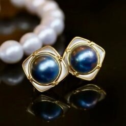 Natural Mabe Pearl Studs Earrings s925 Silver|Mabe Pearl Jewelry Women|Latch Back Mabe Pearl Studs|Bezel Pearl Studs|Vintage stud silver