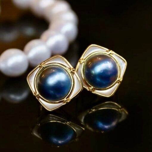 Natural Mabe Pearl Studs Earrings s925 Silver|Mabe Pearl Jewelry Women|Latch Back Mabe Pearl Studs|Bezel Pearl Studs|Vintage stud silver