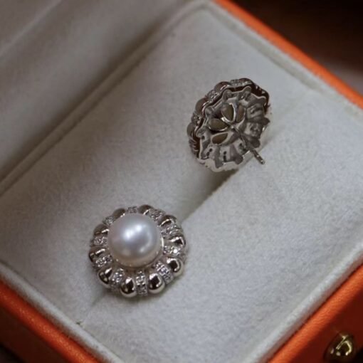 Genuine Pearl Studs Earrings s925 Silver|Unique Vintage Pearl Earring Women|Art deco Pearl Earrings|Handmade Antique Pearl Earring6mm pearl - Image 4