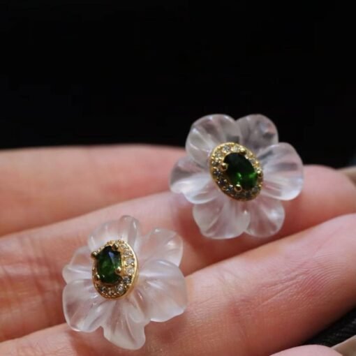 Natural White Quartz Petal Stud Earrings/Unique Floral Gemstone Earrings/Hand Carved Flower Rock Quartz Earrings|Statement big Earring Women - Image 8