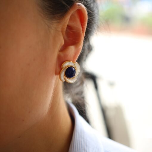 Genuine Lapis Lazuli Stud Earring sterling silver|Floral petal Lapis Lazuli EarringUnique September birthstone jewelry earrings women - Image 8